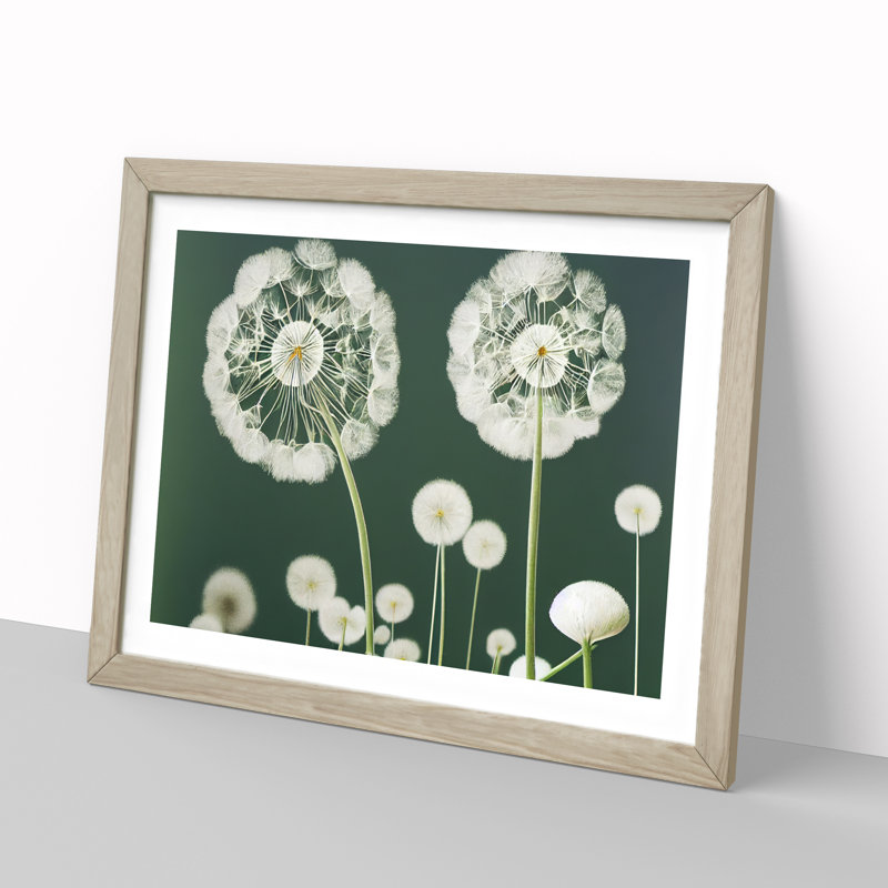 Charming Dandelion Flowers - Framed Print, 25cm H x 34cm W x 2cm D, Oak