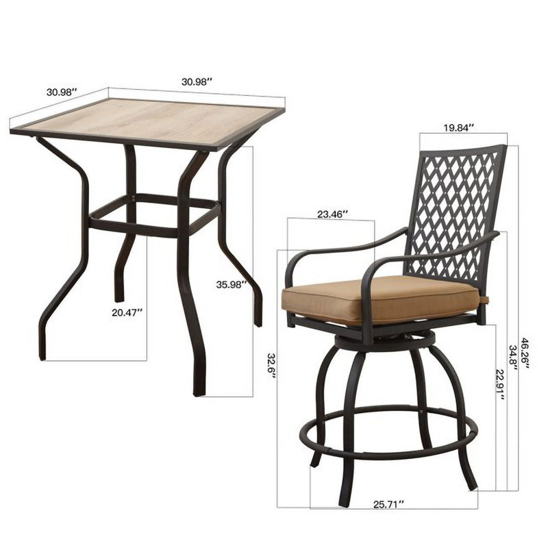 Ensemble de bar d'extérieur avec tabourets pivotants et table de dessus 3 pièces Outdoor Living