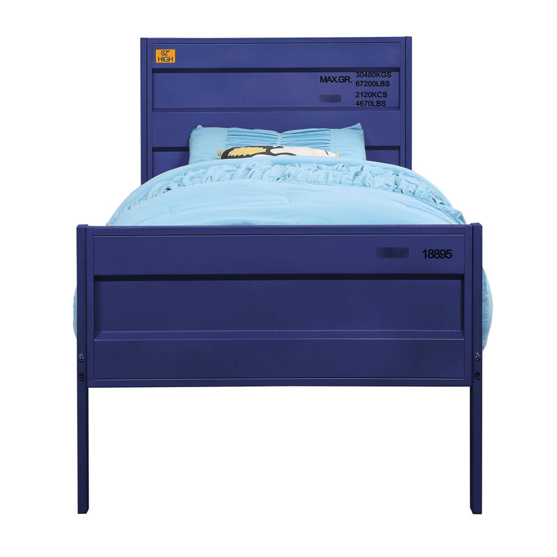Lit simple en métal bleu éblouissant avec 21 lattes contemporaines et structure stable