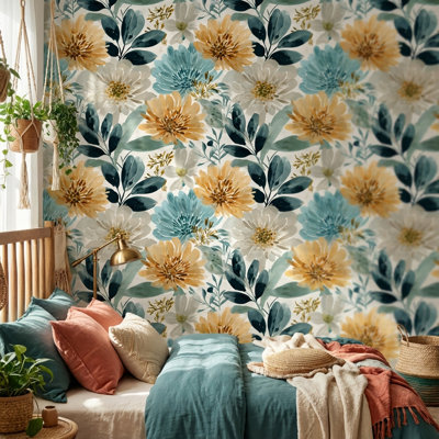 Papier peint floral aquarelle amovible moderne