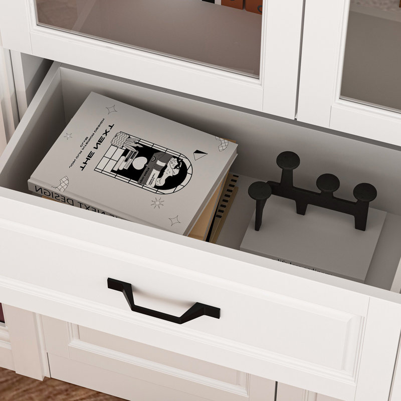 Tullus 6-Door Office Storage Cabinet With 2 Drawers, 3 Glass Doors, Multiple Shelves