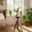 Table d'appoint ronde en aluminium argent antique Leaf, 43 cm L x 43 cm P x 50 cm H