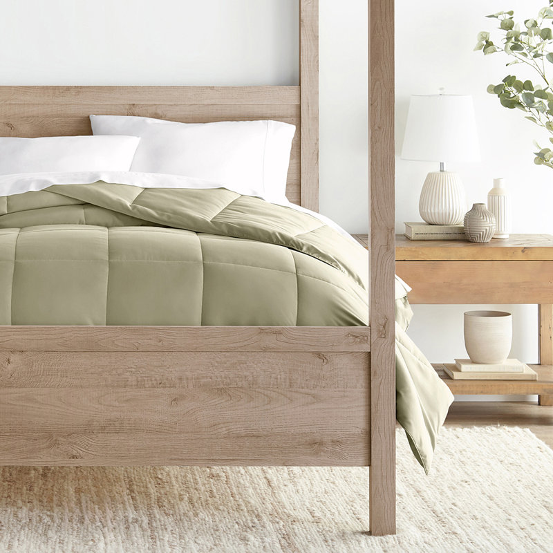 Édredon de couleur unie en microfibre légère toutes saisons en duvet synthétique ultra doux, Vert sauge, Roi