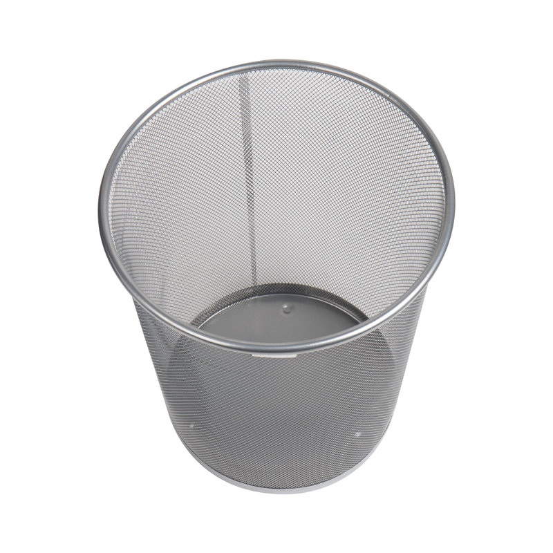 Silver Stainless Steel Mesh Office Trash Can, 12" x 14.5"