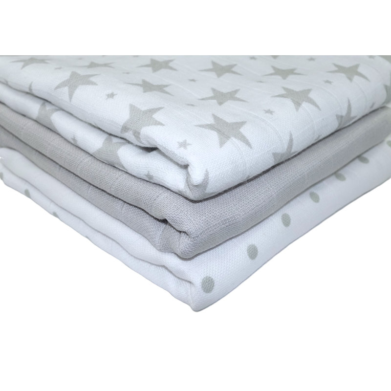 Losurdo MuslinZ Baby Muslin Squares 100% Cotton, Grey Star