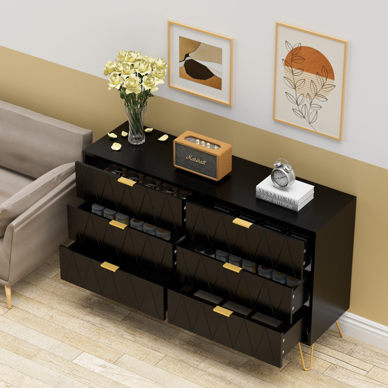 Commode 6 tiroirs 47,24 po Marable, Noir
