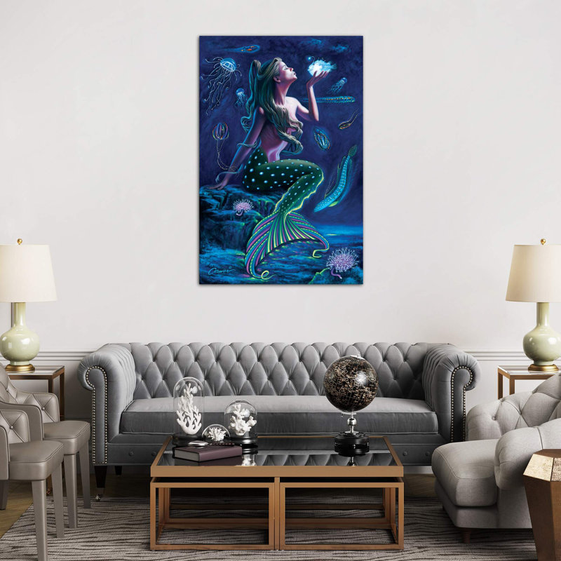 Bioluminescent Mermaid by Wil Cormier - Wrapped Canvas Painting, 66.04 cm H x 45.72 cm W x 1.91 cm D