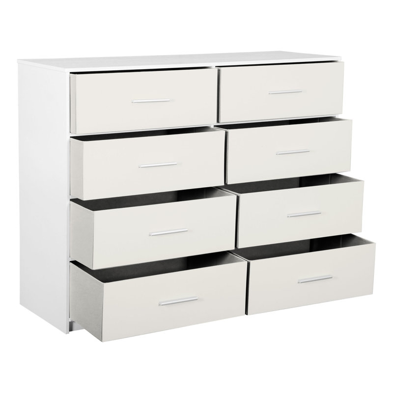 Commode 8 tiroirs avec grands tiroirs en tissu, White/Beige