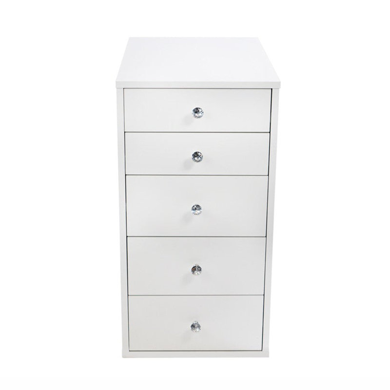 SlayStation 5 Soft Close Drawer Makeup Vanity Storage Unit with Crystal Lux Drawer Knobs, Bright White