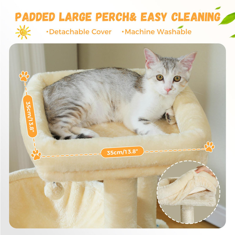 Tour pour chat à plusieurs niveaux avec 2 appartements spacieux, hamac confortable, aire de repos rembourrée, griffoir et balle remplaçable