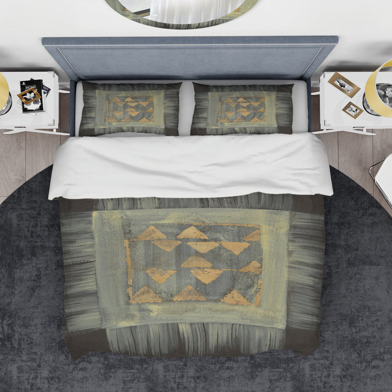 Tapisserie géométrique dorée - ensemble de housse de couette moderne et transitionnel - microfibre de polyester