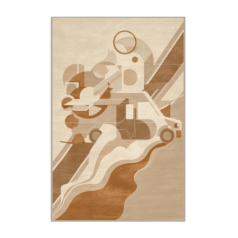 Machine Washable Mendon Ice Cream Truck Modern Abstract Rug in Beige – Beige Binding, 5x8