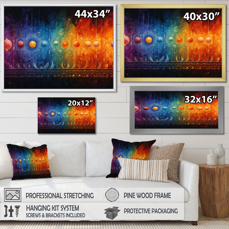 «Hindu Chakras Radiant Rainbow I», reproduction sur toile, H 12 po x l 20 po x P 1 po, Cadre flottant doré
