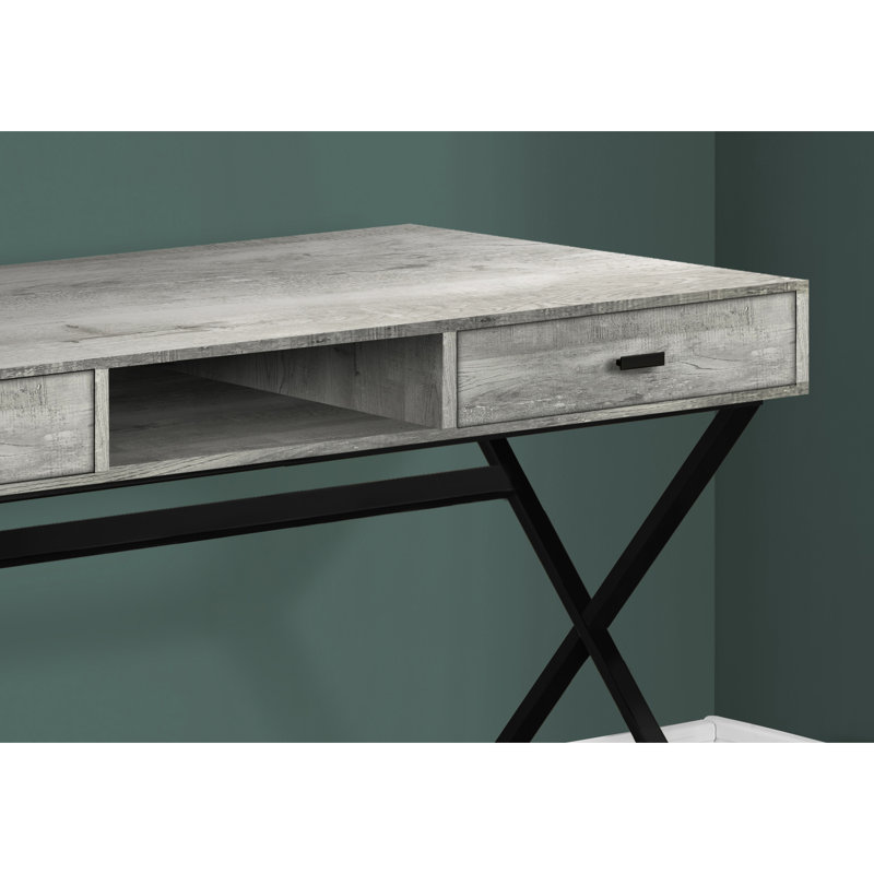Contemporary 48"l Desk With Grey Laminate Surface And Black Metal Legs For Home Office Support, 48"l, Work From