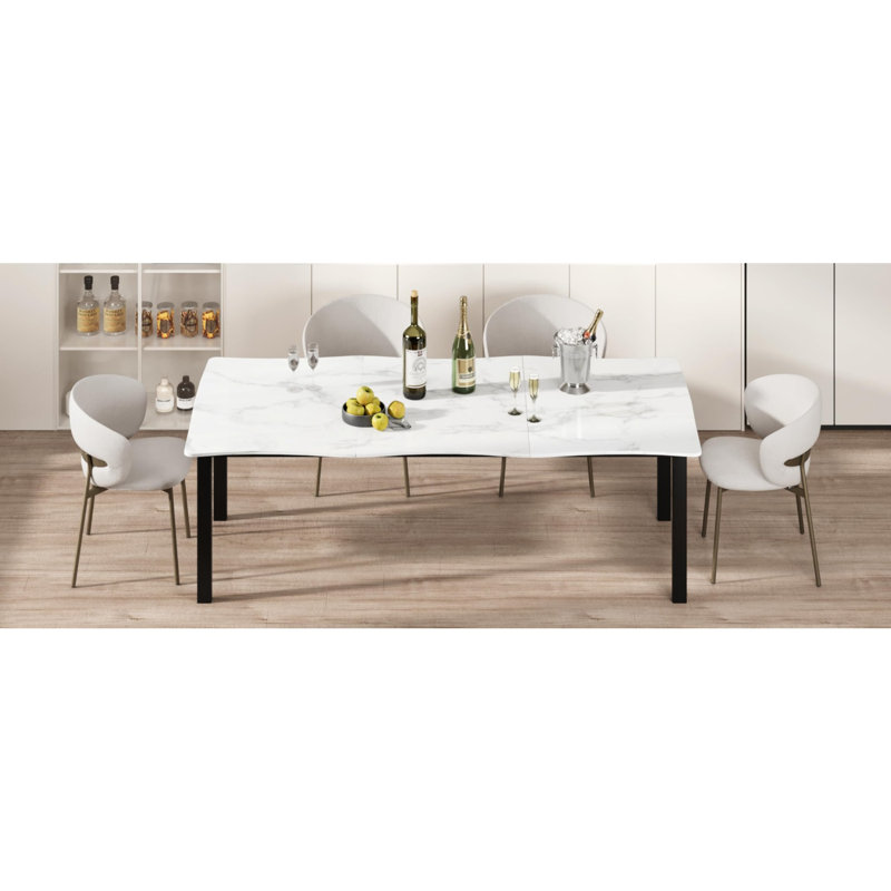 Table de salle à manger pour 6 à 8 personnes, table rectangulaire de 70,9 po / 78,7 po avec rebord ondulé ondulé, plateau en bois aggloméré de 15 mm d'épaisseur, structure en métal robuste, imperméable et résistante aux égratignures, polyvalente pour la salle à manger, la cuisine et le bureau