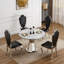 Table de salle à manger ronde en marbre de 47 po, table de cuisine moderne avec plateau en faux marbre ultrabrillant et base en acier inoxydable pour la salle à manger, cuisine (argent, gris) (table seulement)-1972191385-1972191388