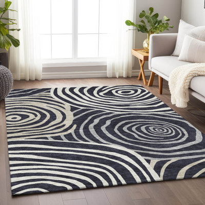 Premium Machine Washable Prisco Black Rug