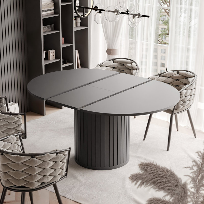 Rushad Extendable Round Dining Table, Grey