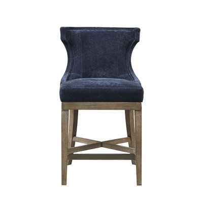Tabouret de comptoir avec siège pivotant à 360 degrés - Bleu marine, base en bois massif, capacité de 300 lb, fonction pivotante élégante au choix