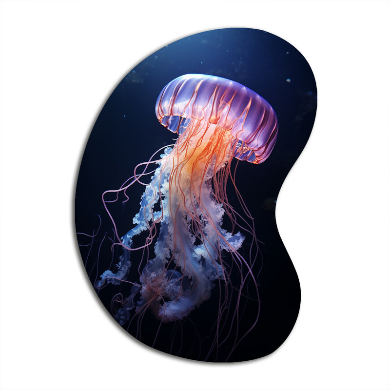 Ethereal Glow Jellyfish II - Unique Shape Jellyfish Metal Wall Art, Asymmetrical Metal Wall Sculpture Print