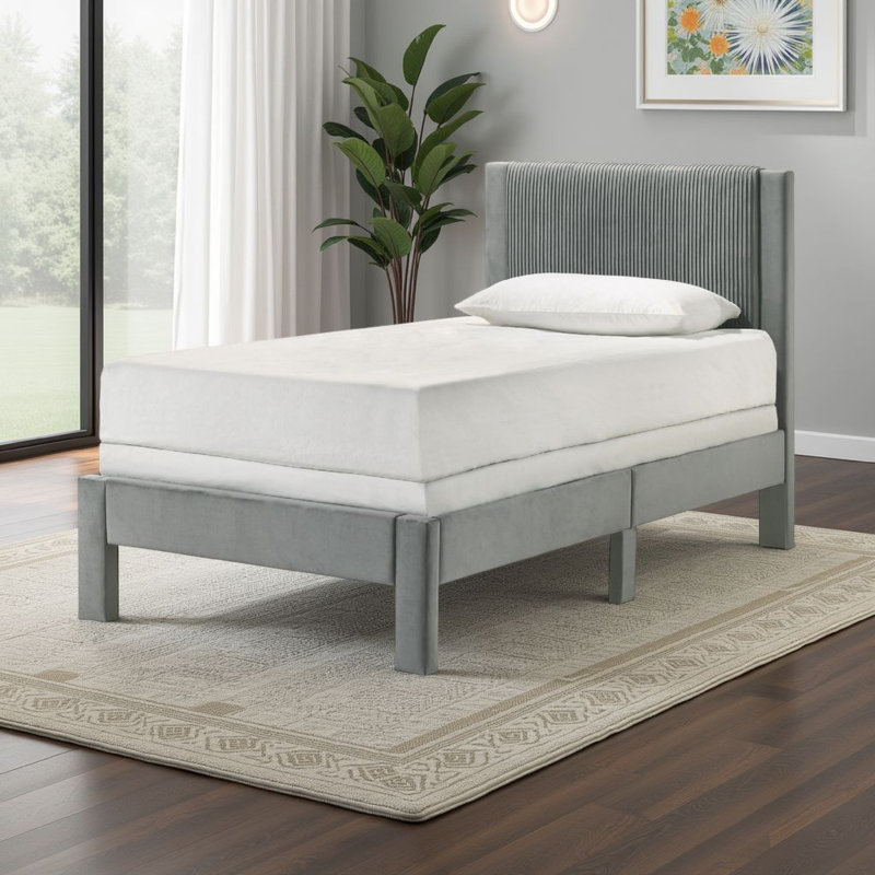 1pc contemporain tête de lit rembourrée en peluche avec structure à profil bas et pieds discrets pour enfants, Gris, Simple