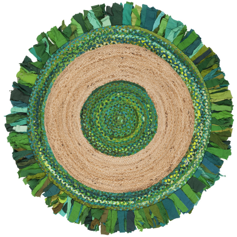 Jillian Hand Woven Cotton/Jute Rug in Green, Round 3'
