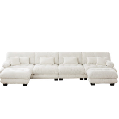 4 U Shaped Chenille - With 2 Cozy Ottomans In White For Customization Couch Stylish Multipurpose Area