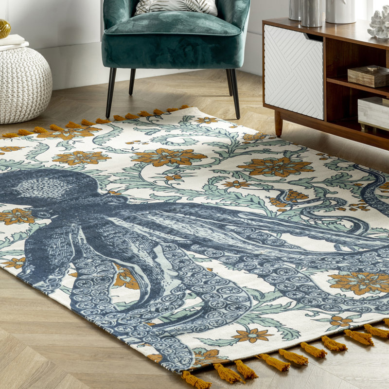 Tapis bleu / orange Thomas Paul, Rectangle 8 pi 6 po x 11 pi 6 po