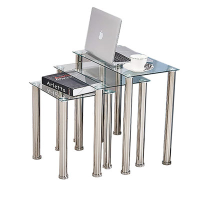 Glass Nesting Of Table Coffee Table Set Of 3, Living Room Small Sofa Table Side Table Corner End Table Bedroom Little Nightstand Beside Table (Clear, Square Set Of 3)