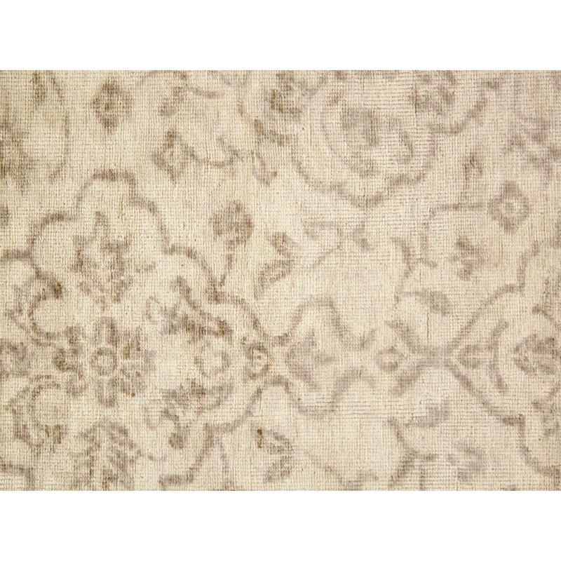 Tapis unique en laine noué à la main beige de 7 pi 8 po x 9 pi 11 po