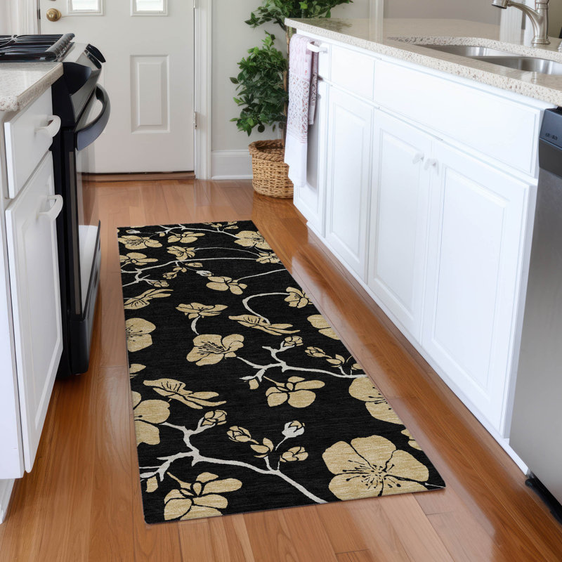 Tapis floral Premium lavable à la machine Diskin AMF1034, Tapis de couloir 2 pi 3 po x 7 pi 6 po