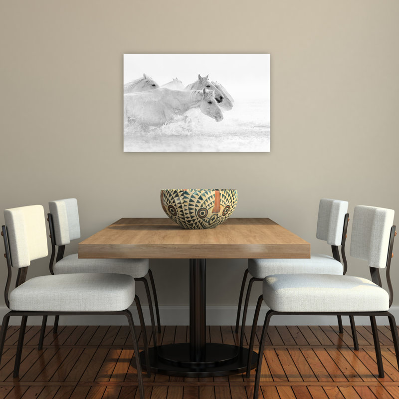 Éclaboussure de cheval blanc contemporain, reproduction d'art, 24" H x 36" W