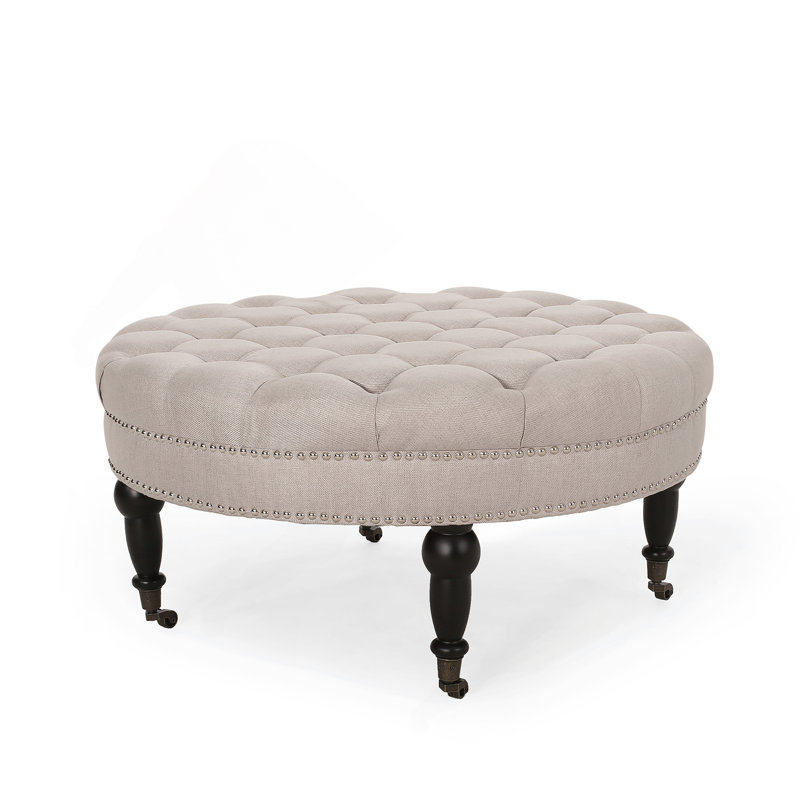 Healdton Ottoman Coffee Table Round Ottoman Upholstered Ottoman Living Room Ottoman, Wheat Fabric