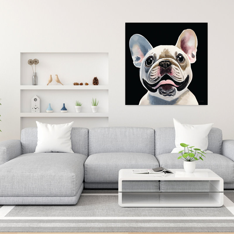 Art contemporain avec bouledogue, H 36 po x l 36 po