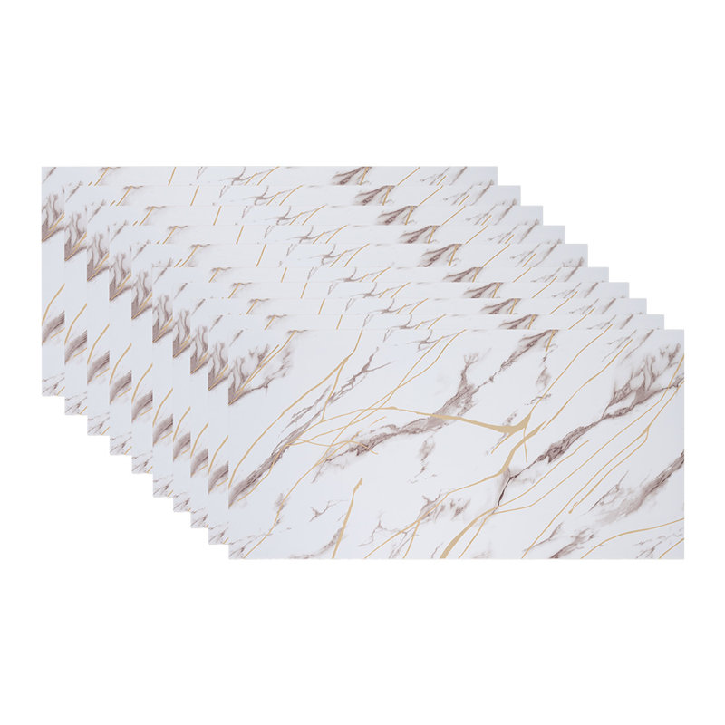 10Pcs Self-Adhesive Marble Pattern Wall Tile Stickers, 60cm L x 30cm W, White/Brown/Gold