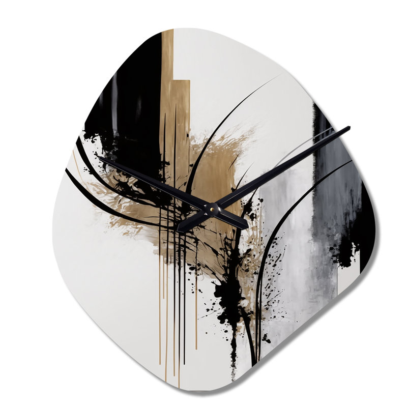 Black, White And Gold Expression II - Asymmetrical Modern Metal Clocks, Irregular shape Metal Wall Clock Print, Petit