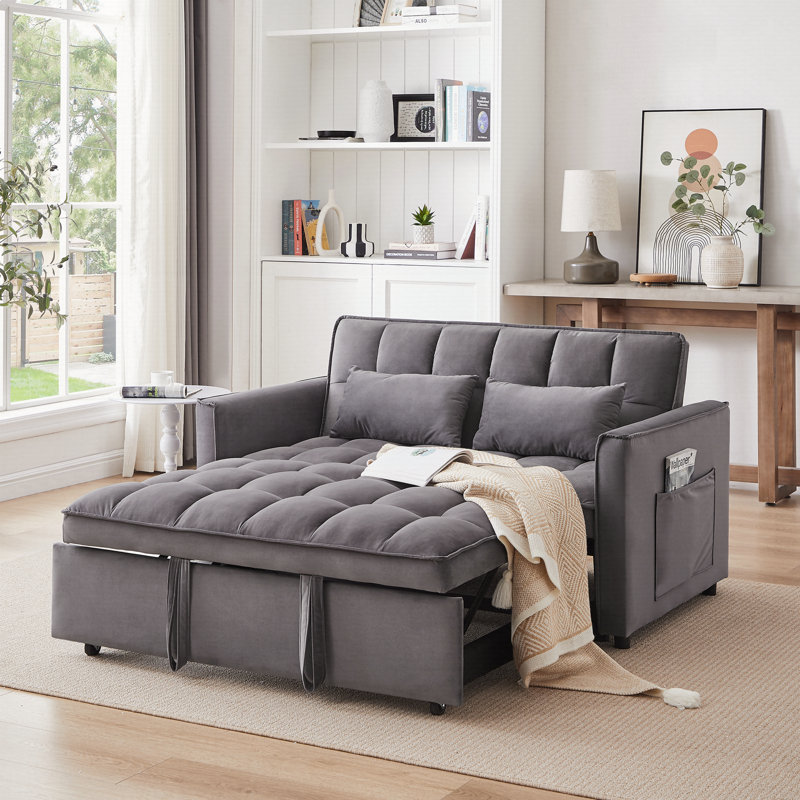 Mexborough Velvet Square Arms Sofa, Dark Gray, 30.8" H x 51.2" W x 33.5" D