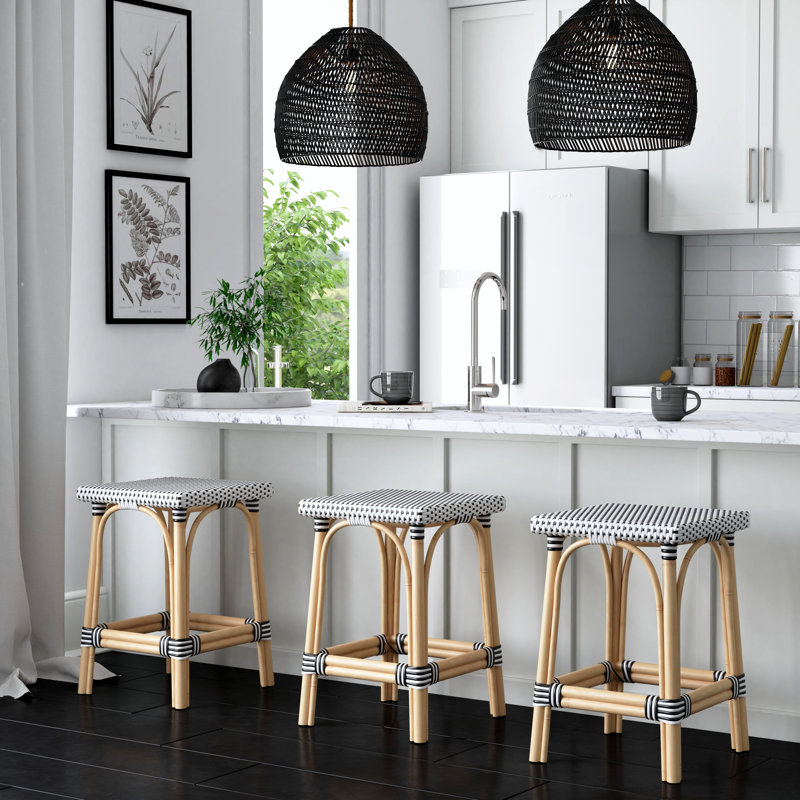 Tabouret de comptoir 24 po Mae, Blanc/Noir