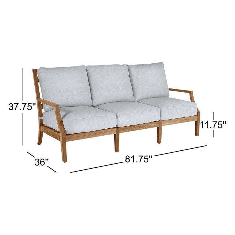 Haley Teak Patio Sofa with Cushions, Linen Chambray, Welt + Standard fill, Natural Teak
