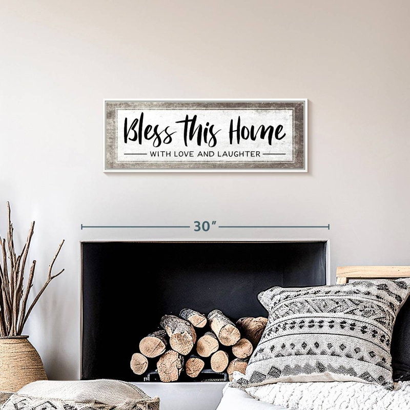 Plaque murale «Bless This Home», 25 po x 9 po, Cadre flottant blanc