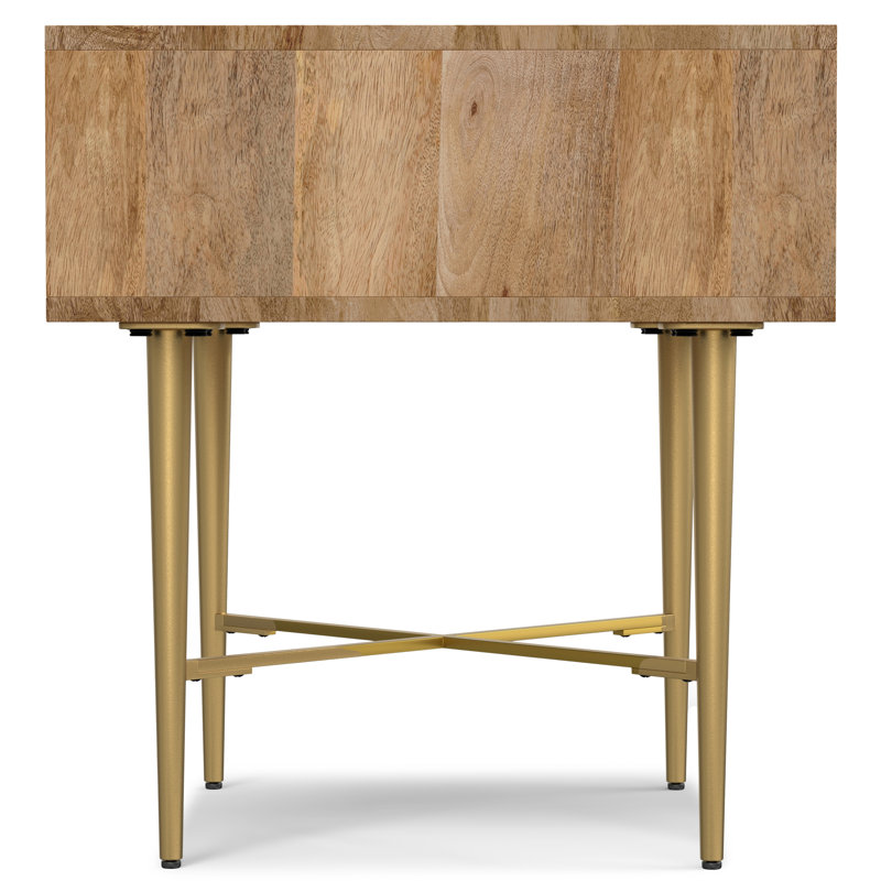 Natural Mango Wood and Gold Metal Square End Table with Storage