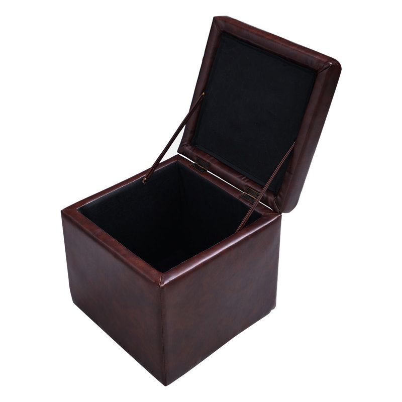 Plainview Faux Leather Ottoman, Brown Faux Leather