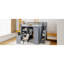 Lit mezzanine double gris avec bureau intégré et support de garde-robe élégant, trois tablettes pliables pour désencombrer la chambre à coucher, tablettes décoratives complémentaires à tout décor, espace de travail intégré pour la détente