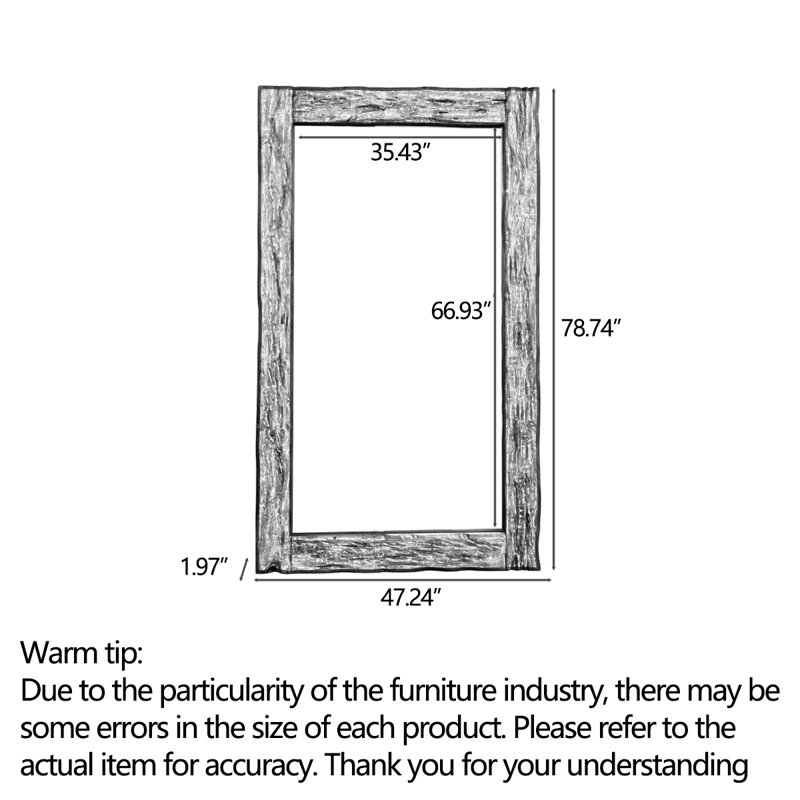 Miroir de plancher pleine grandeur Rustic Live Edge, H 78,74 po x l 47,24 po