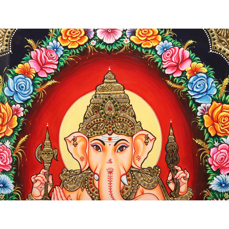 «Chaturbhuja Ganesha», peinture encadrée de Tanjore