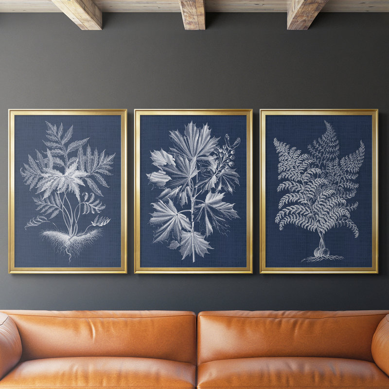 Foliage Chintz IV - Toile tendue avec châssis sur mesure - 3 pièces, 27" H x 57" W, Gold