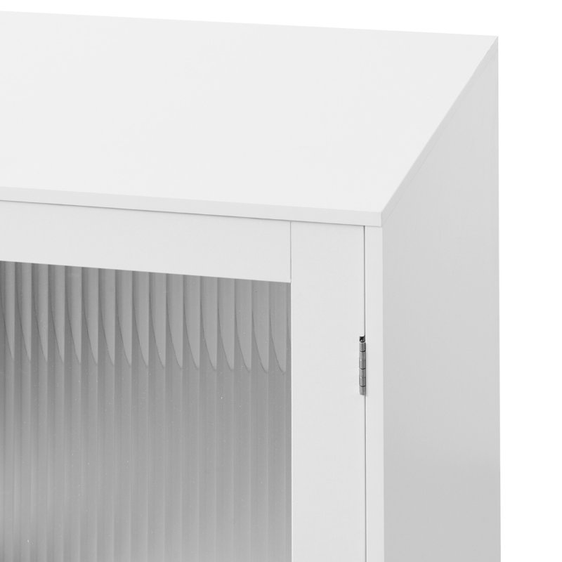 Armoire de rangement de salon en blanc avec 2 portes en verre et une tablette réglable, des portes fonctionnelles compactes. Tablette de rangement. Utilisation polyvalente comme garde-manger ou armoire d'entrée. Fabrication stable