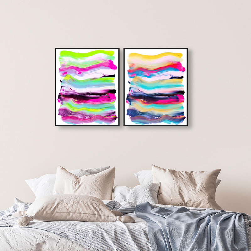 Oliver Gal Bold Candy Set Abstract - Hand-Applied Glass Coat Framed Canvas Art, 31" H x 25" W, Black