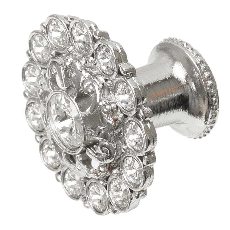 Caché large round knob with flared foot with Swarovski Clear Crystalsin Antique rass, Chrome