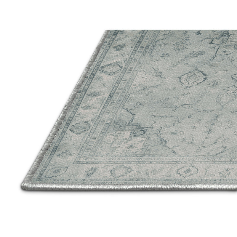 Tapis vert Tabriz lavable à la machine, Rectangulaire 7 pi x 10 pi